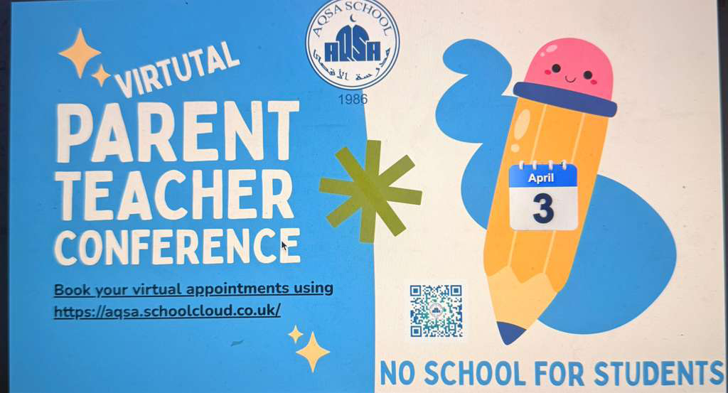 Virtual parent teacher conference on Friday, April 3, book your appointment